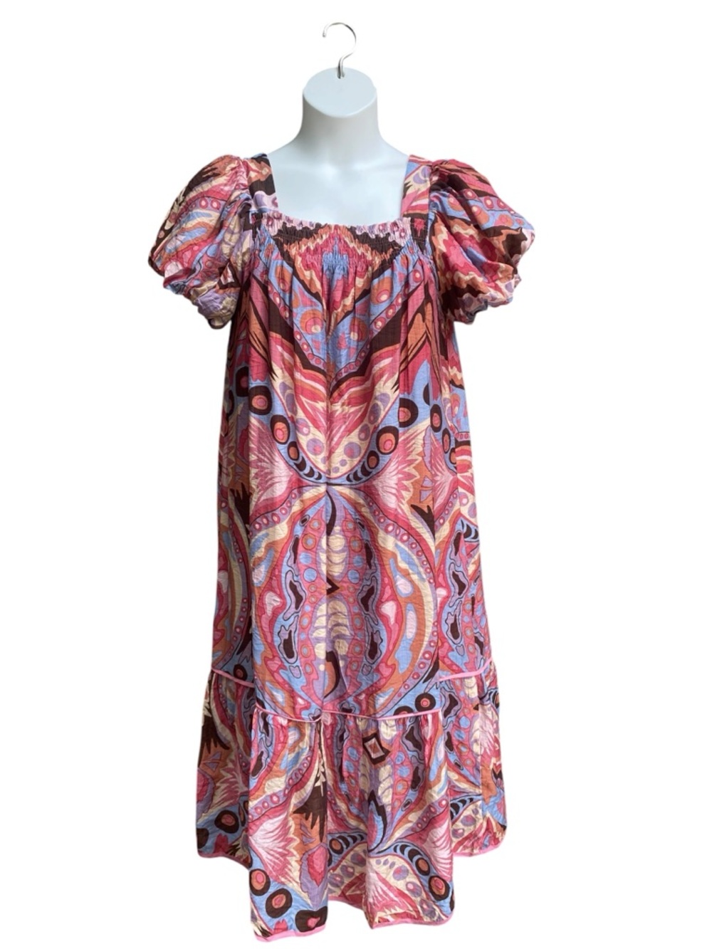 Umgee Boutique Style Boho Paisley Print Midi Dress Brown Pink Size Large NWT